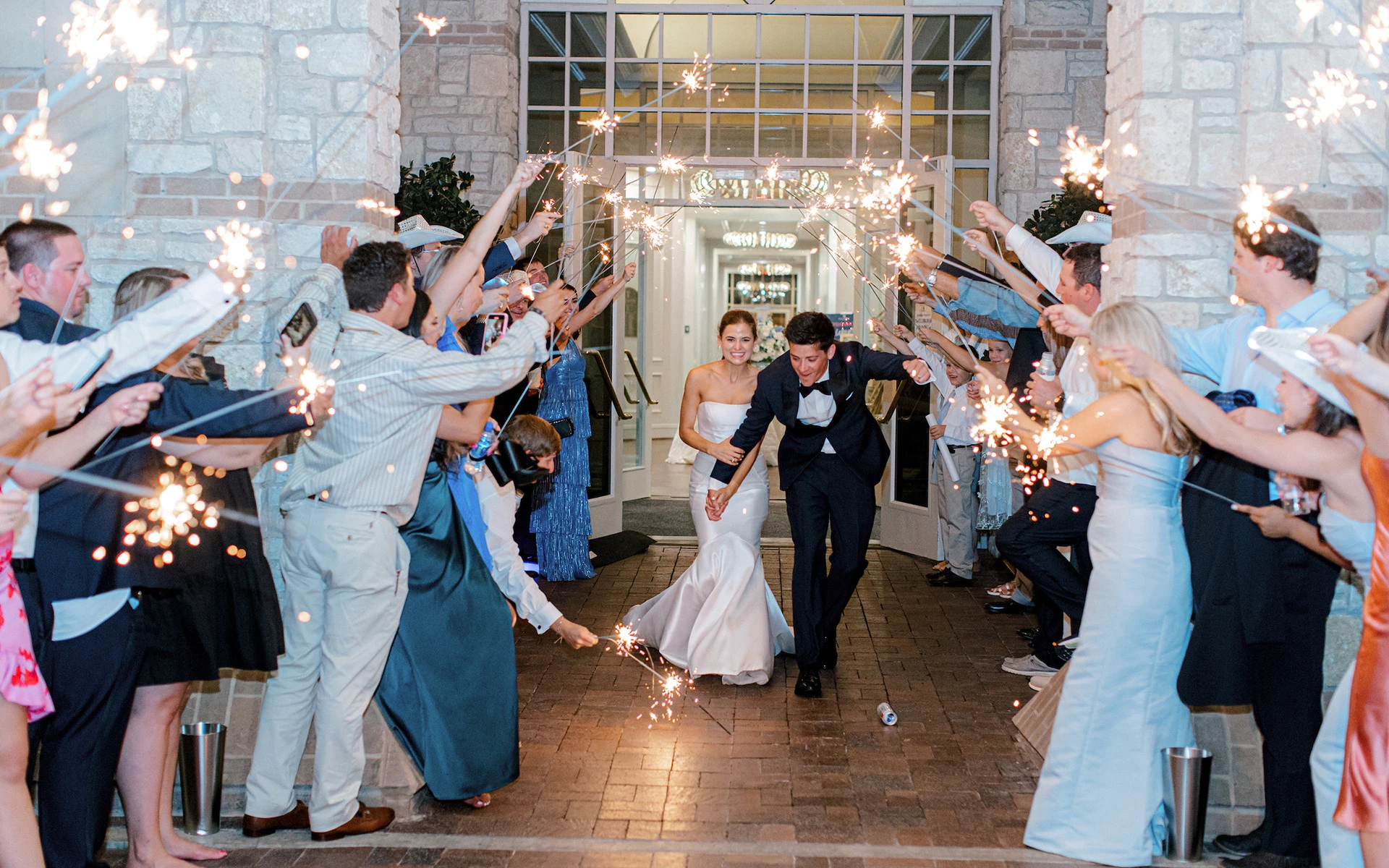 Sparklers send off bride and groom Stonebriar Country Club 